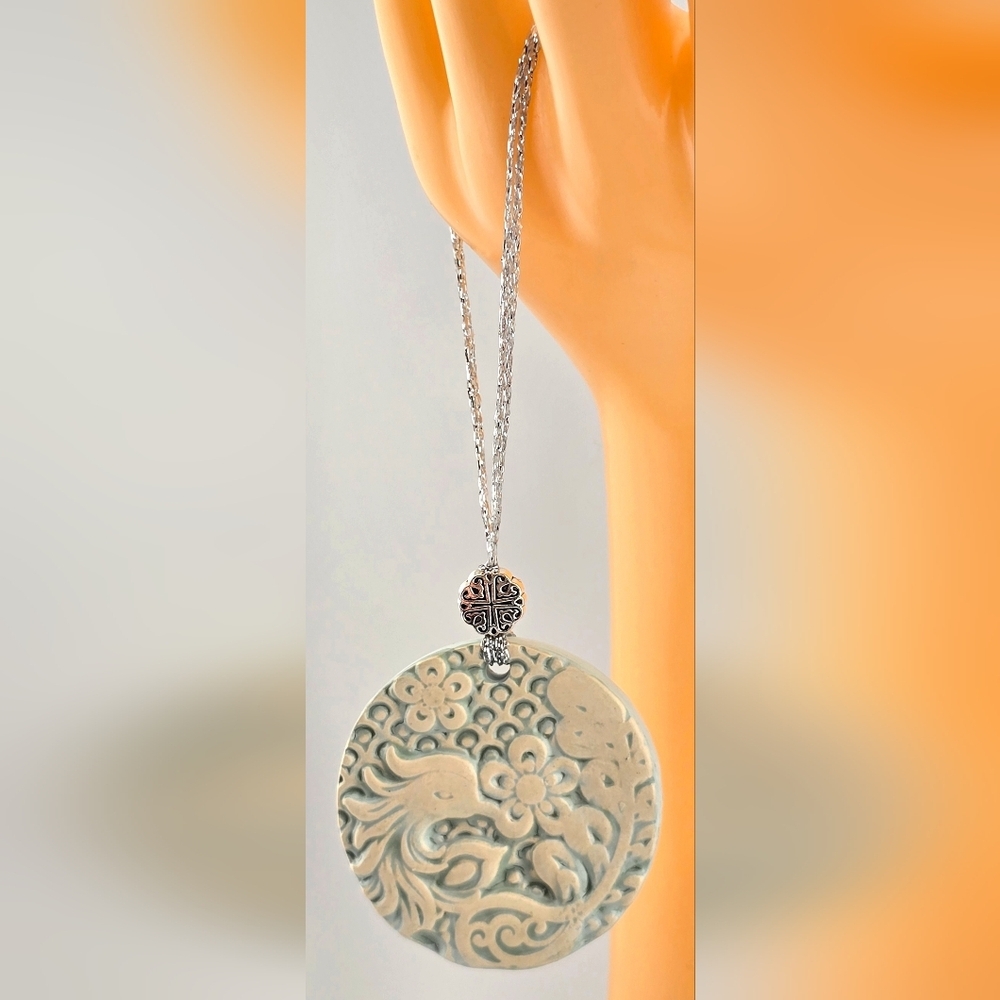Handmade Kiln Fired Ceramic Chinese Phoenix Asian Ornament Pendant - Picture 2 of 4